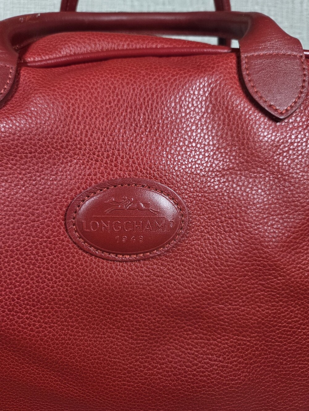 Vintage Longchamp Red Pebbled Leather Weekender Tote Bag Purse RARE Handbag - Picture 2 of 16